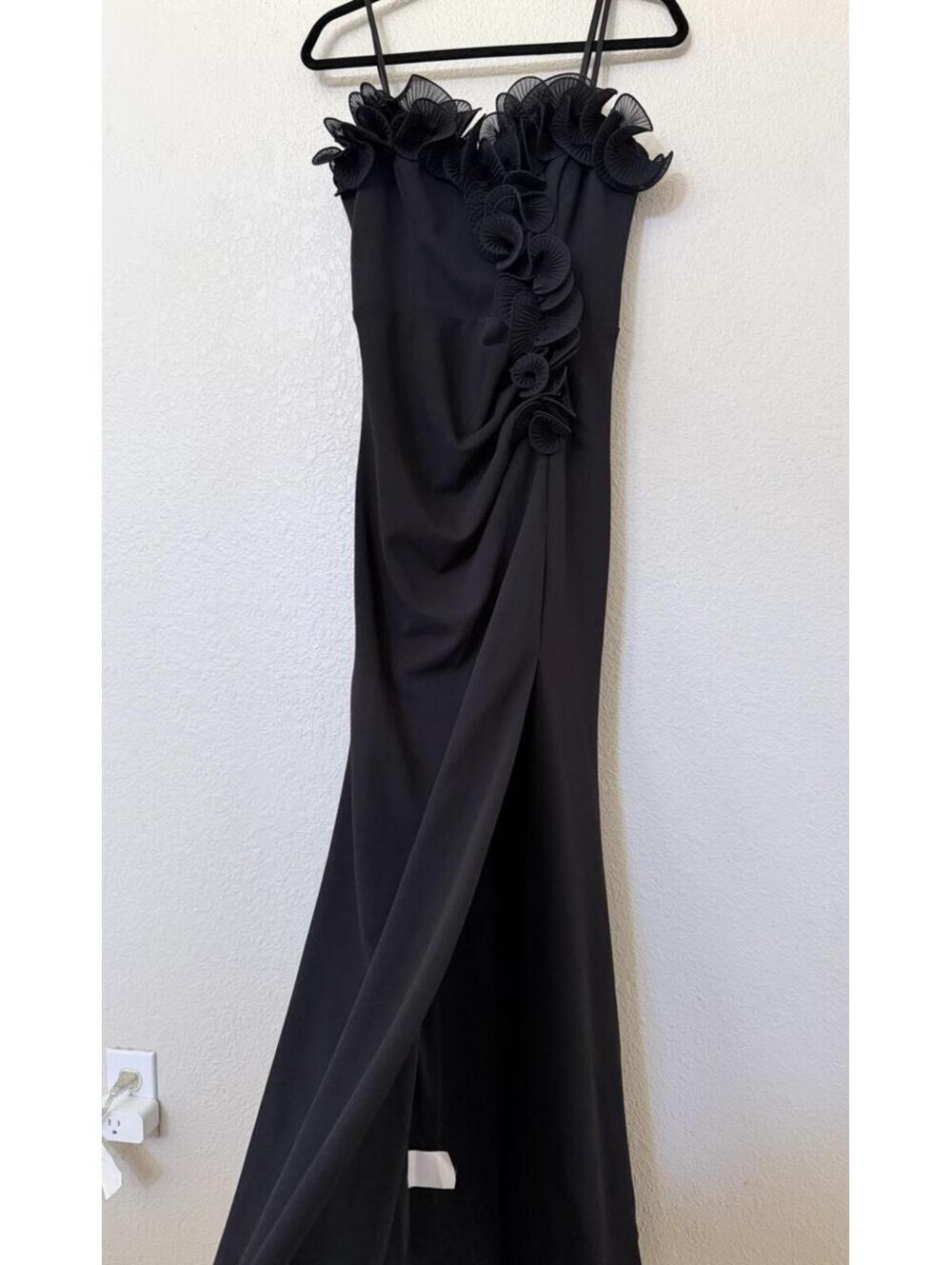 New Xscape KIMBERLY SCUBA CREPE CHIFFON RUFFLE STRAPLESS FLOOR LENGTH DRESS Sz 6 - Picture 7 of 11